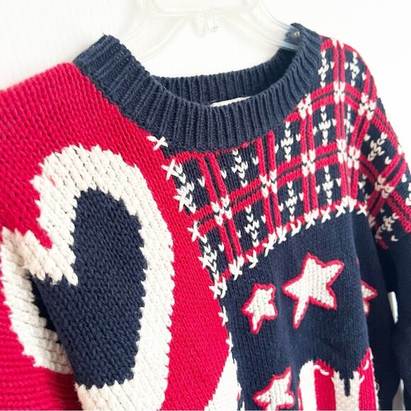 Vintage 80s90s Ninon De Lenclos Patchwork Americana Red White Blue Sweater Large - Picture 2 of 8